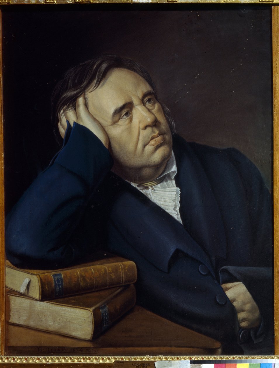 Portræt af fabulisten Ivan A. Krylov (1769-1844) (portræt af fabulisten I.A. Krylov). Værk af Pyotr Alexeevich Olenin (1828-1855), pastel på papir af Pyotr Alexeevich Olenin
