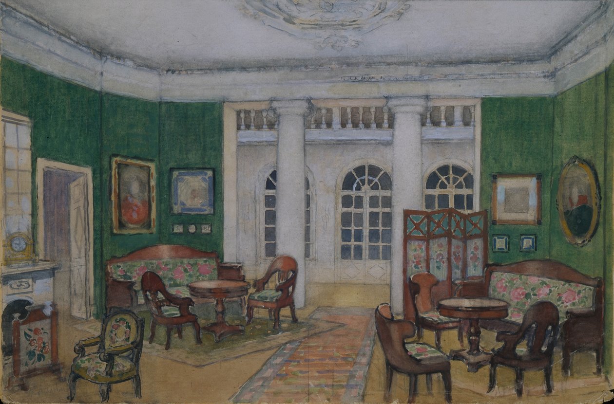 Scenedesign til operaen Eugene Onegin af P. Tchaikovsky, 1900-tallet af Pyotr Borisovich Lambin