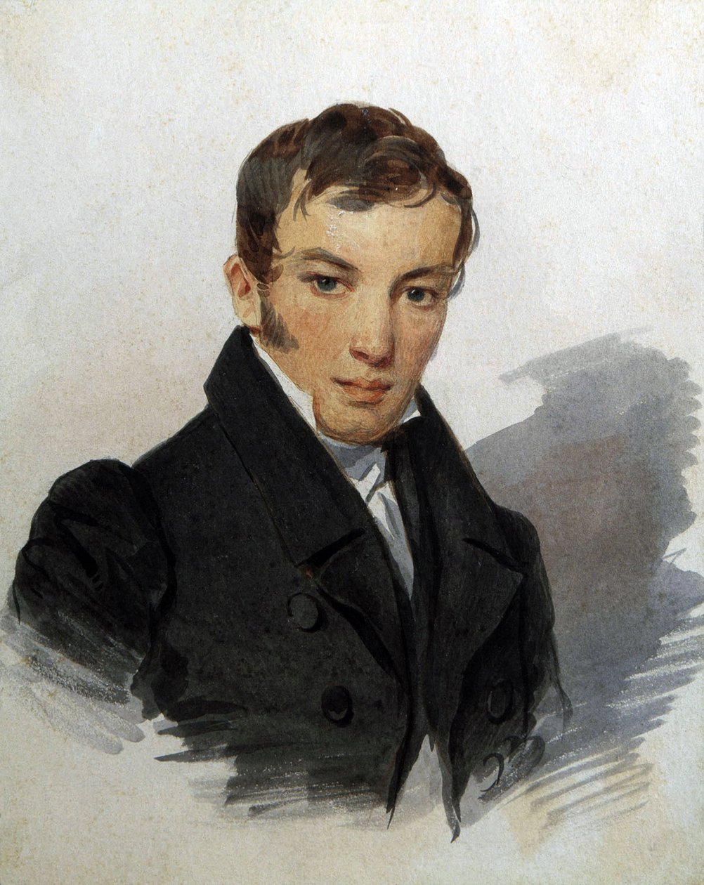 Portræt af Vasily Joukovski (1783-1852), russisk digter (Portræt af digteren Vasily Zhukovsky). Værk af Piotr (Pyotr) Fiodorovitch Sokolov (Peter Sokolov) (1791-1848), ca. 1820. Akvarel på papir. Sankt Petersborg, Museum A. Pushkin Memorial Museum af Pyotr Fyodorovich Sokolov