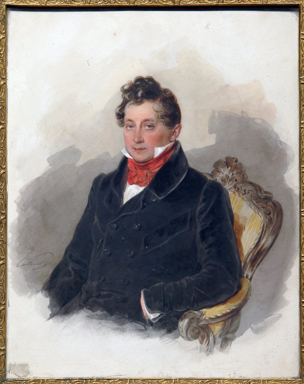 Portræt af Decembrist (eller Decabrist) Mikhail Vielgorsky (1788-1856). (Portræt af Decembrist M. Vielgorsky). Værk af Pyotr (Piotr) Fyodorovich Sokolov (Pierre Sokolov) (1791-1848), akvarel på papir, ca. 1840. Russisk kunst fra 1800-tallet, romantik. af Pyotr Fyodorovich Sokolov