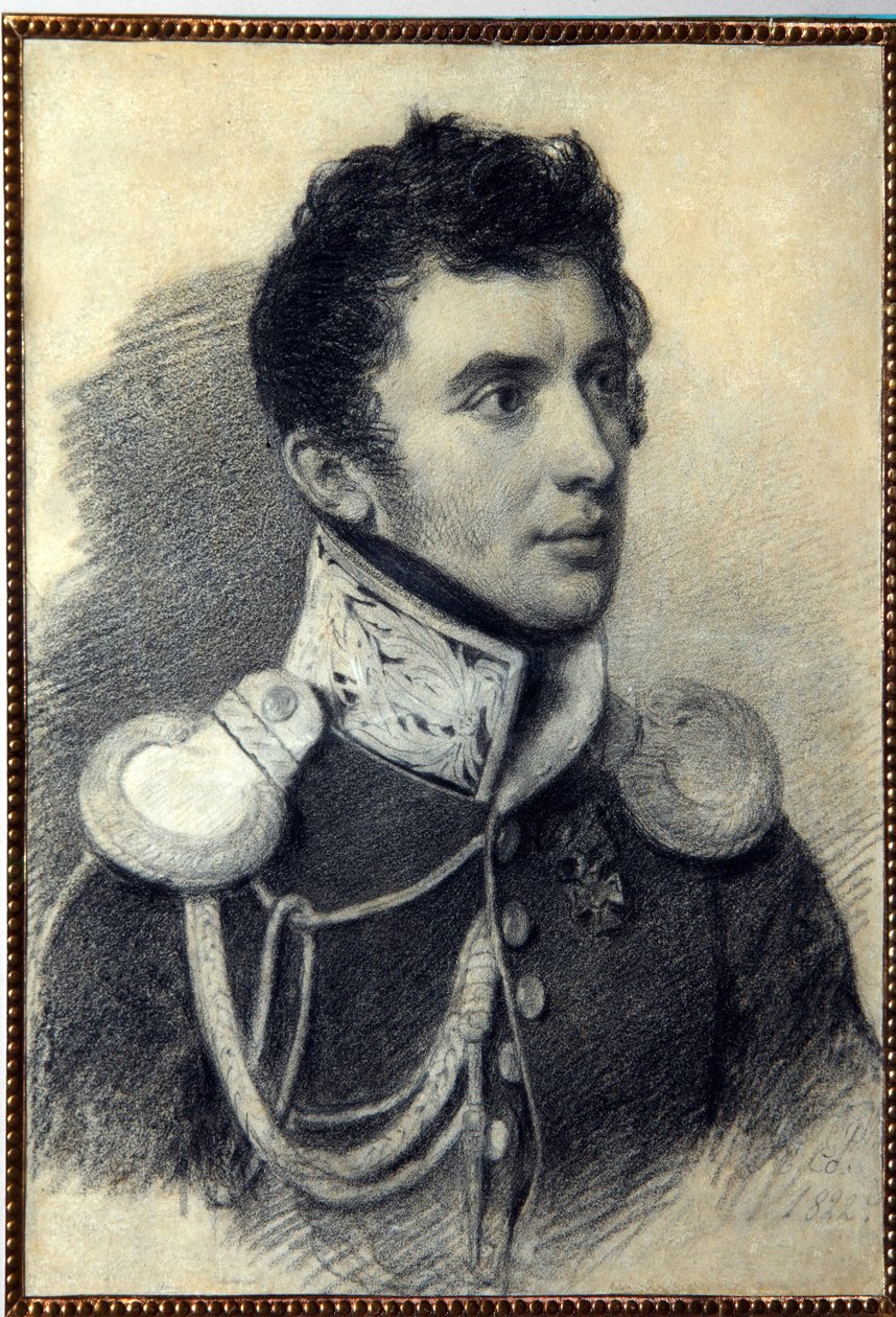 Portræt af Decembrist (eller Decabrist) Nikita Muravyov (1797-1843). (Portræt af Decembrist N. Muravyov). Værk af Pyotr (Piotr) Fyodorovich Sokolov (Pierre Sokolov) (1791-1848), blyant og pastel på pap, 1822. Russisk kunst, 1800-tallet, romantik. A.P af Pyotr Fyodorovich Sokolov