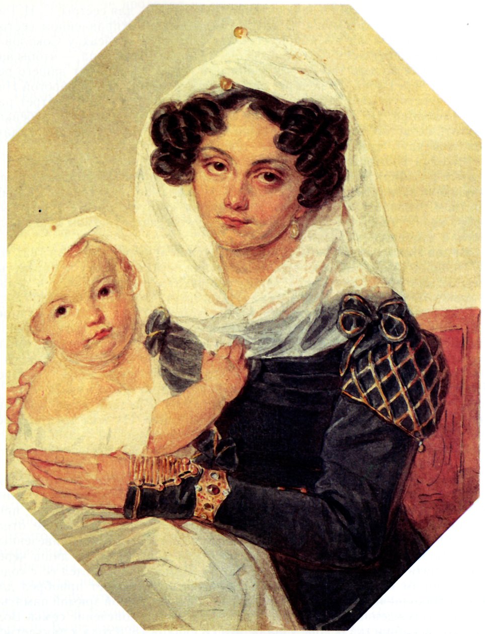 Portræt af grevinde Maria N. Volkonskaya 1805-1863 med søn Nikolay, 1826 af Pyotr Fyodorovich Sokolov