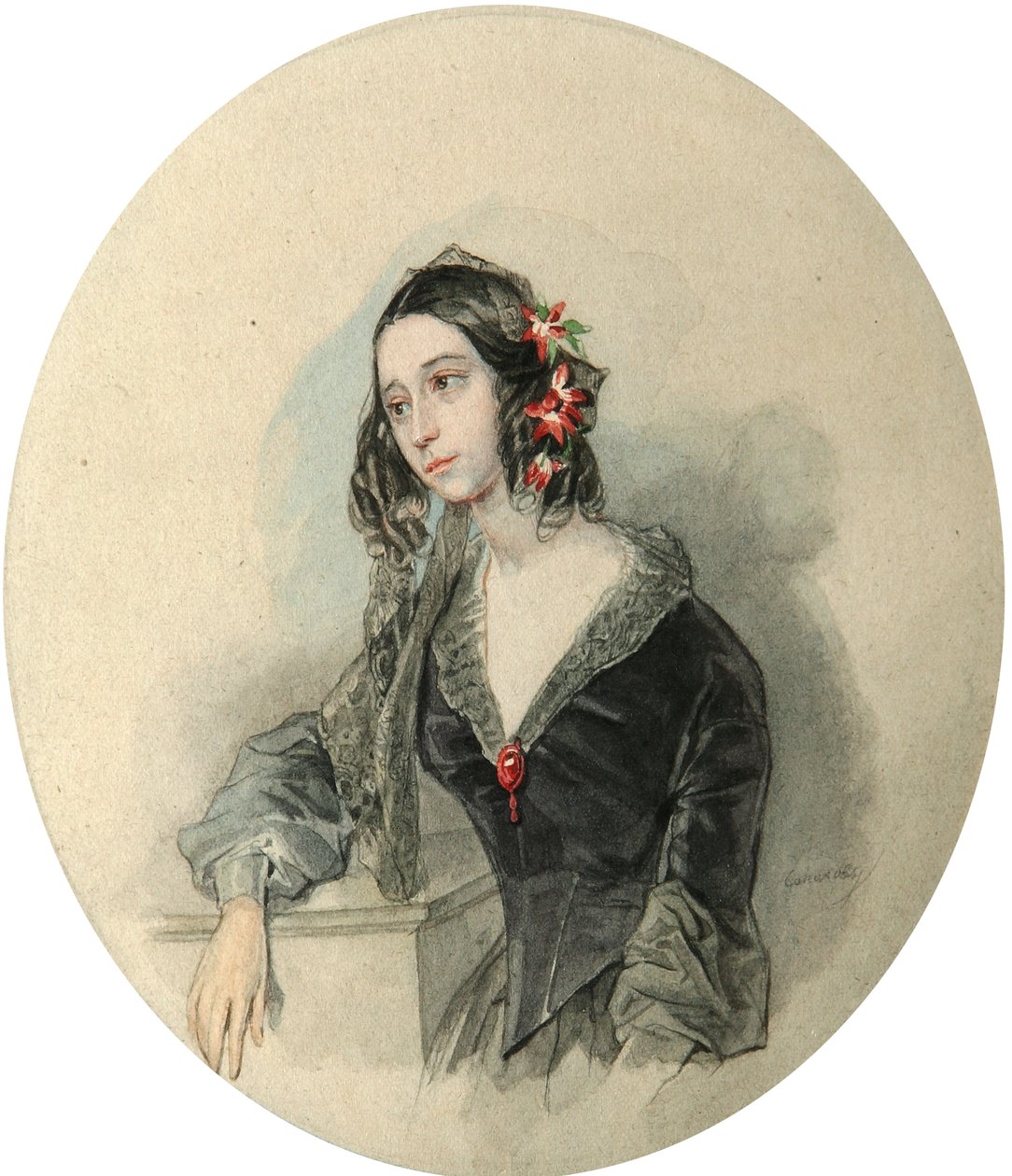 Portræt af digteren Evdokia Rostopchina, 1811-1858, 1846. af Pyotr Fyodorovich Sokolov