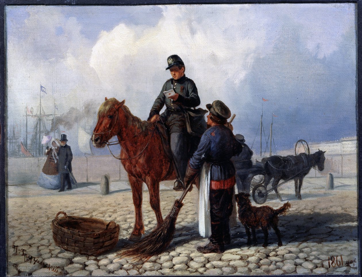Postbuddet (Postbudet). Maleri af Pyotr Nikolayevich Grusinsky (1837-1892), olie på lærred af Pyotr Nikolayevich Grusinsky
