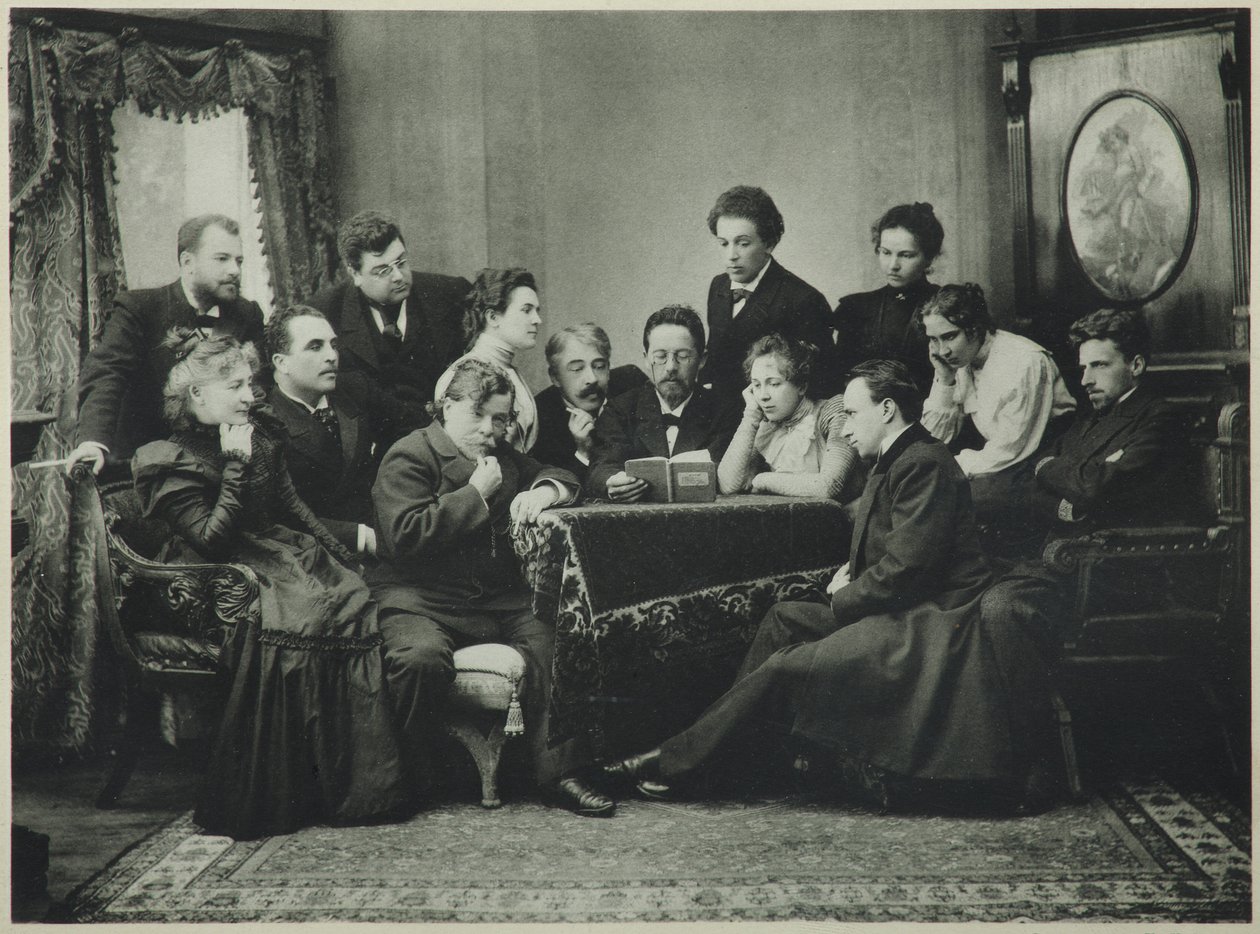 Anton Tjekhov læser Mågen med Moscow Art Theatre Company, 1899 af Pyotr Petrovich Pavlov