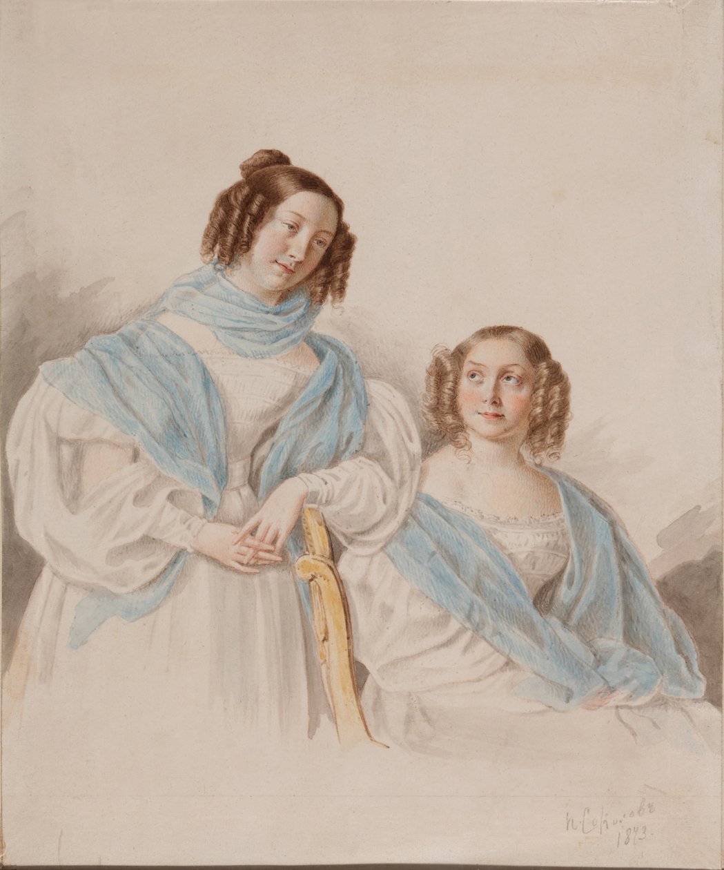 Portræt af søstrene grevinder Antonina Dmitrievna 1813-1891 og Lidia Dmitrievna 1815-1882 Blud af Pyotr Petrovich Sokolov