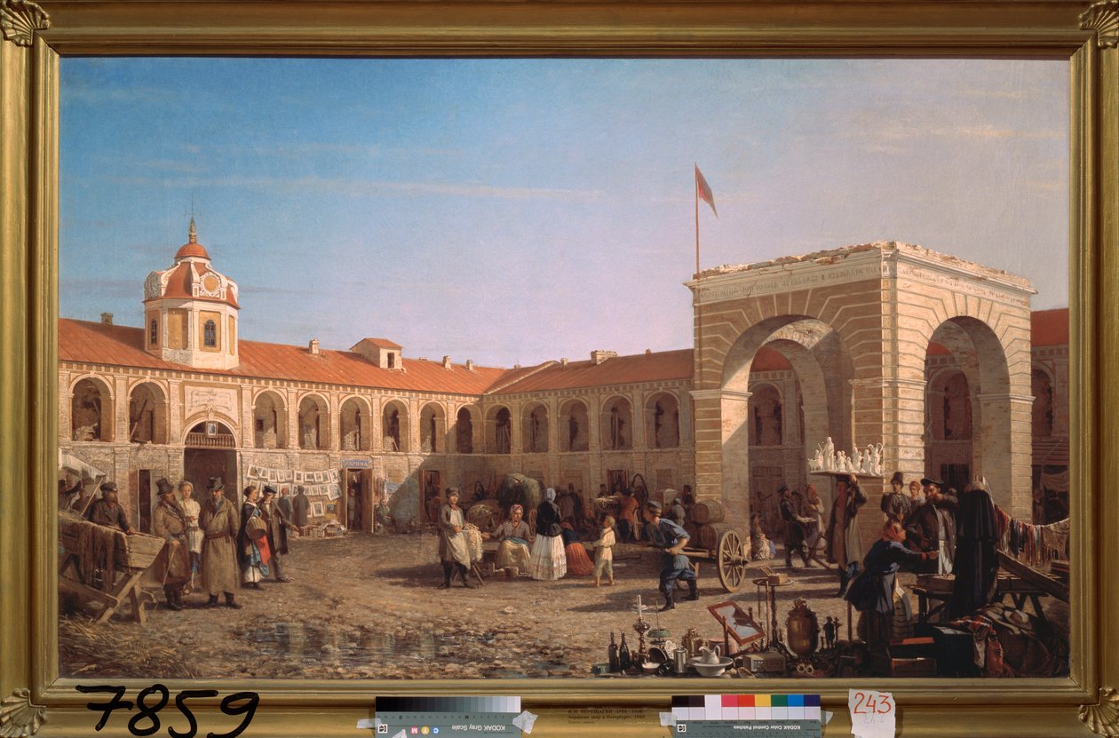 Apraksin-markedet i Sankt Petersborg (Apraksin-markedet i Sankt Petersborg) - Maleri af Pyotr Petrovich Vereshchagin (Piotr Vereshchagin) (1836-1886), olie på lærred af Pjotr ​​​​Petrowitsch Wereschtschagin