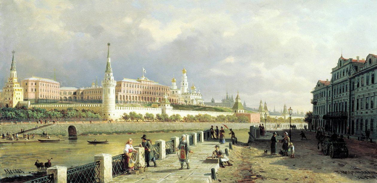 Udsigt over Kreml fra Sophia-dæmningen i Moskva, 1879. af Pjotr ​​​​Petrowitsch Wereschtschagin