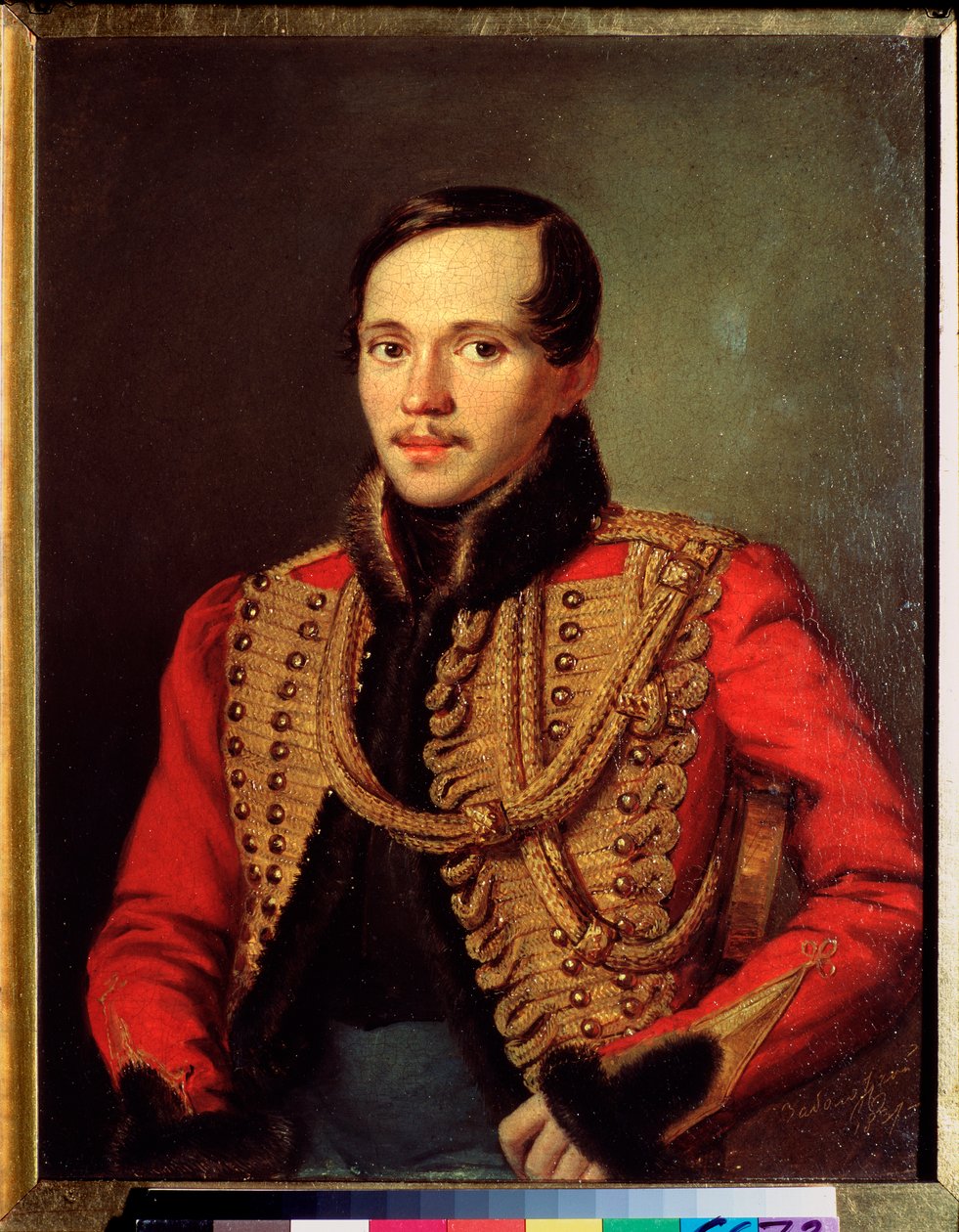 Portrait du poete Mikhail Lermontov (1814-1841) (Portrait of the Poet M Lermontov) - Oeuvre de Pyotr Yefimovich Zabolotsky (Zabolotski) (1803-1866), huile sur karton af Pyotr Yefimovich Zabolotsky