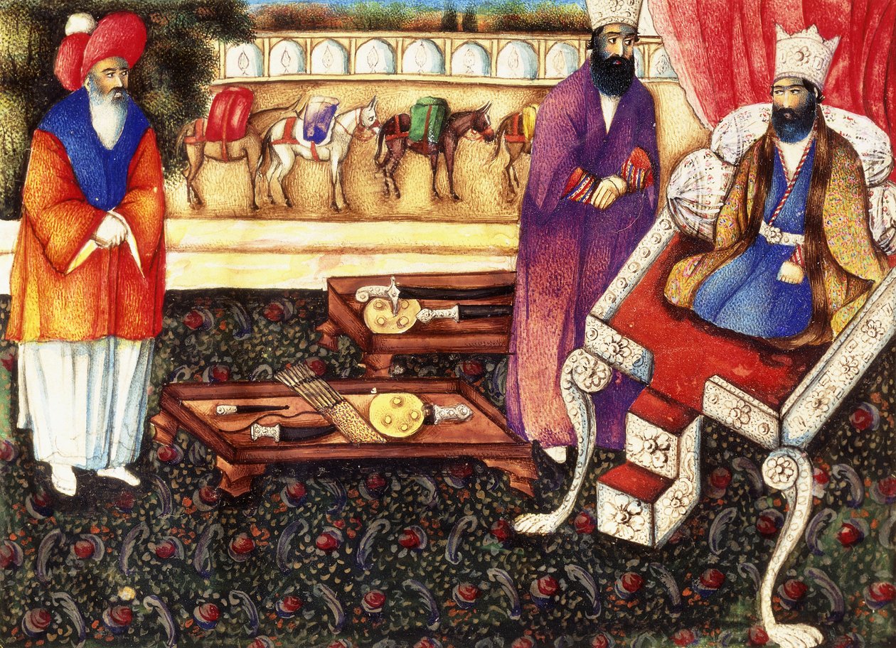 Salomon modtager gaver fra dronningen af Saba, ca. 1863-4 af Qajar School