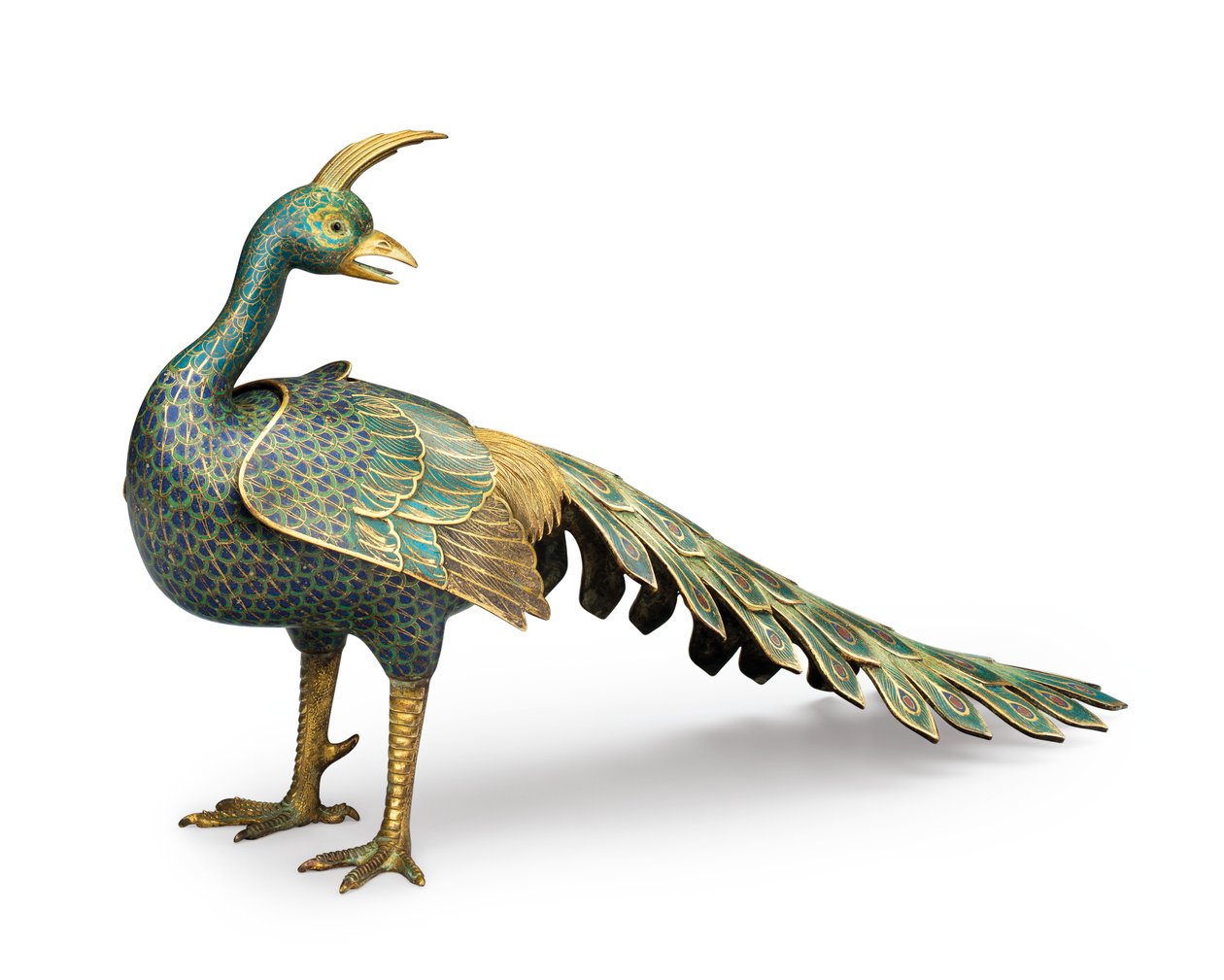 Cloisonne røgelseskar i påfugleform af Qing Dynasty   Qianlong Period Chinese School