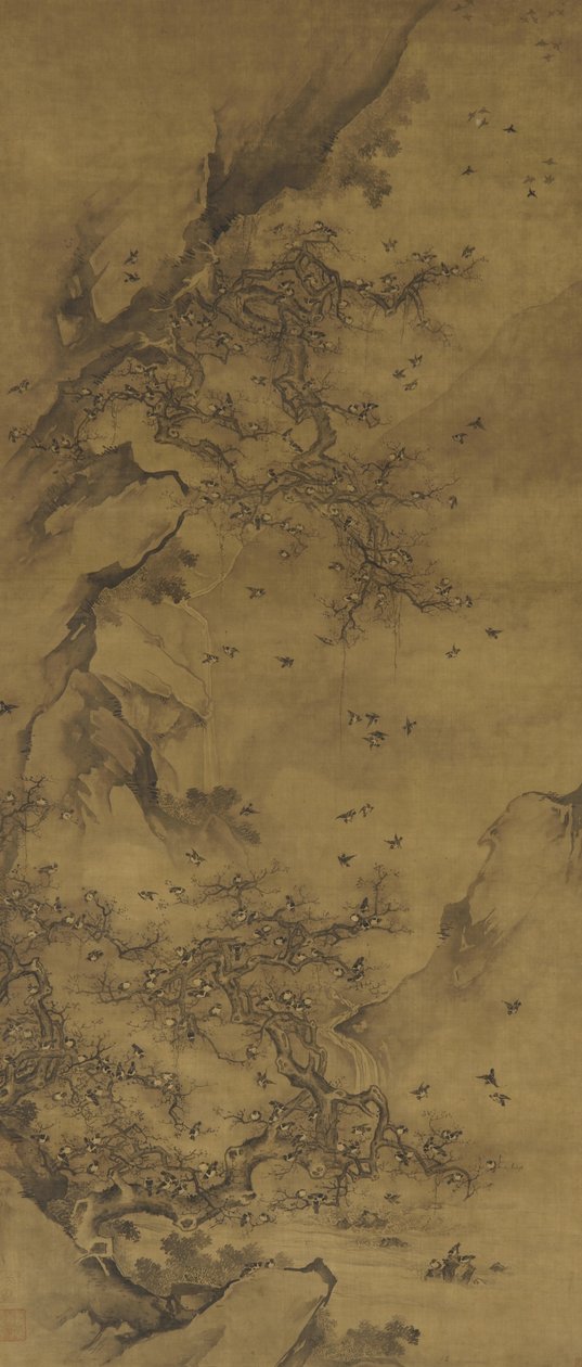 Birds Roosting by a Cliff, slutningen af det 17.-18. århundrede af Qing Dynasty Chinese School
