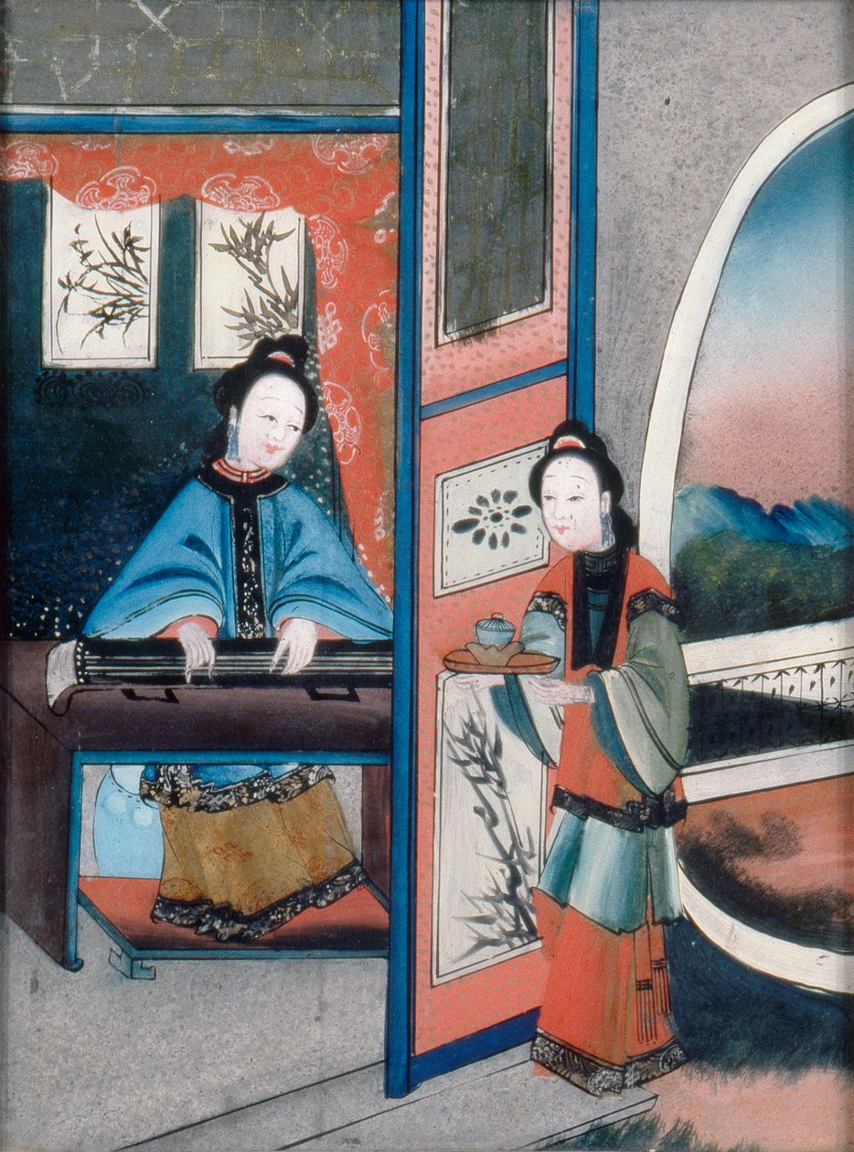 Kinesisk interiør, ca. 1800 (olie på lærred) af Qing Dynasty Chinese School