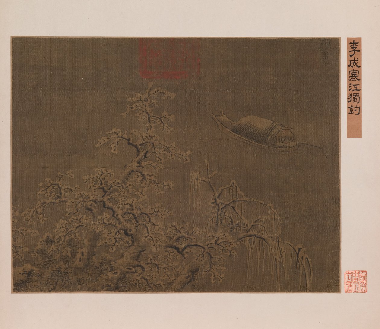 At fiske alene i en iskold flod af Qing Dynasty Chinese School
