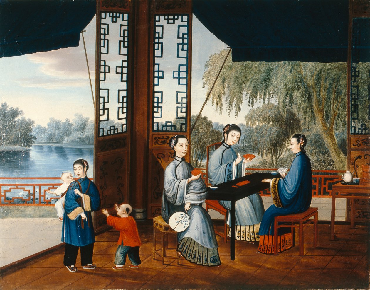 Ladies Playing Cards, ca. 1800 (olie på lærred) af Qing Dynasty Chinese School