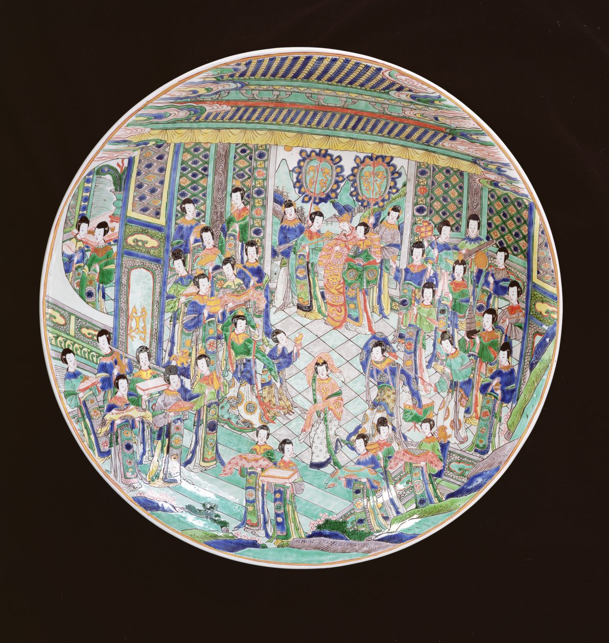 Large Famille Verte Charger, Kangxi periode (1662-1722) (porcelæn) (se også 272194) af Qing Dynasty Chinese School