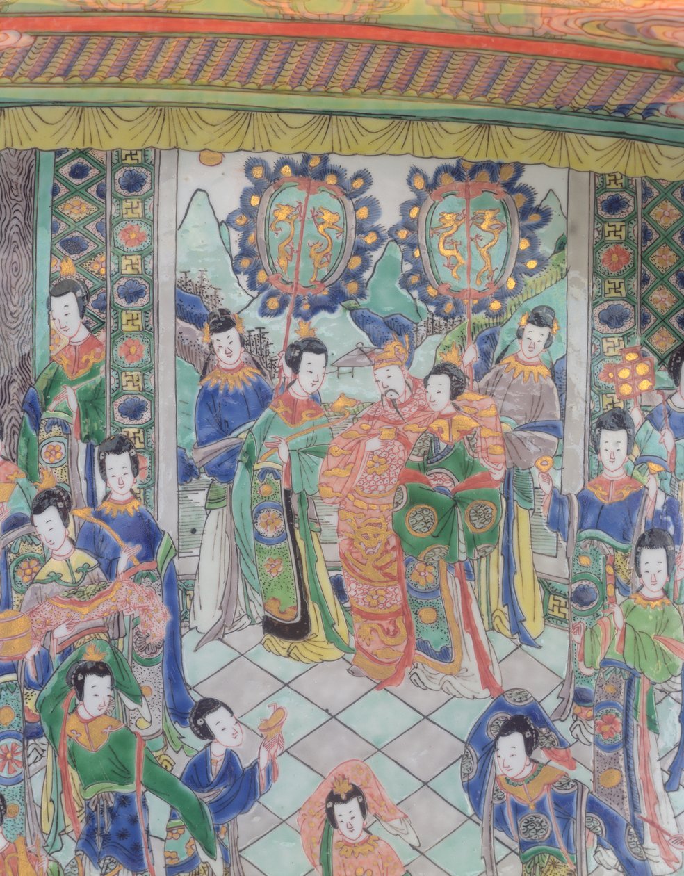 Large Famille Verte Charger, Kangxi periode (1662-1722) (porcelæn) (se også 272193) af Qing Dynasty Chinese School