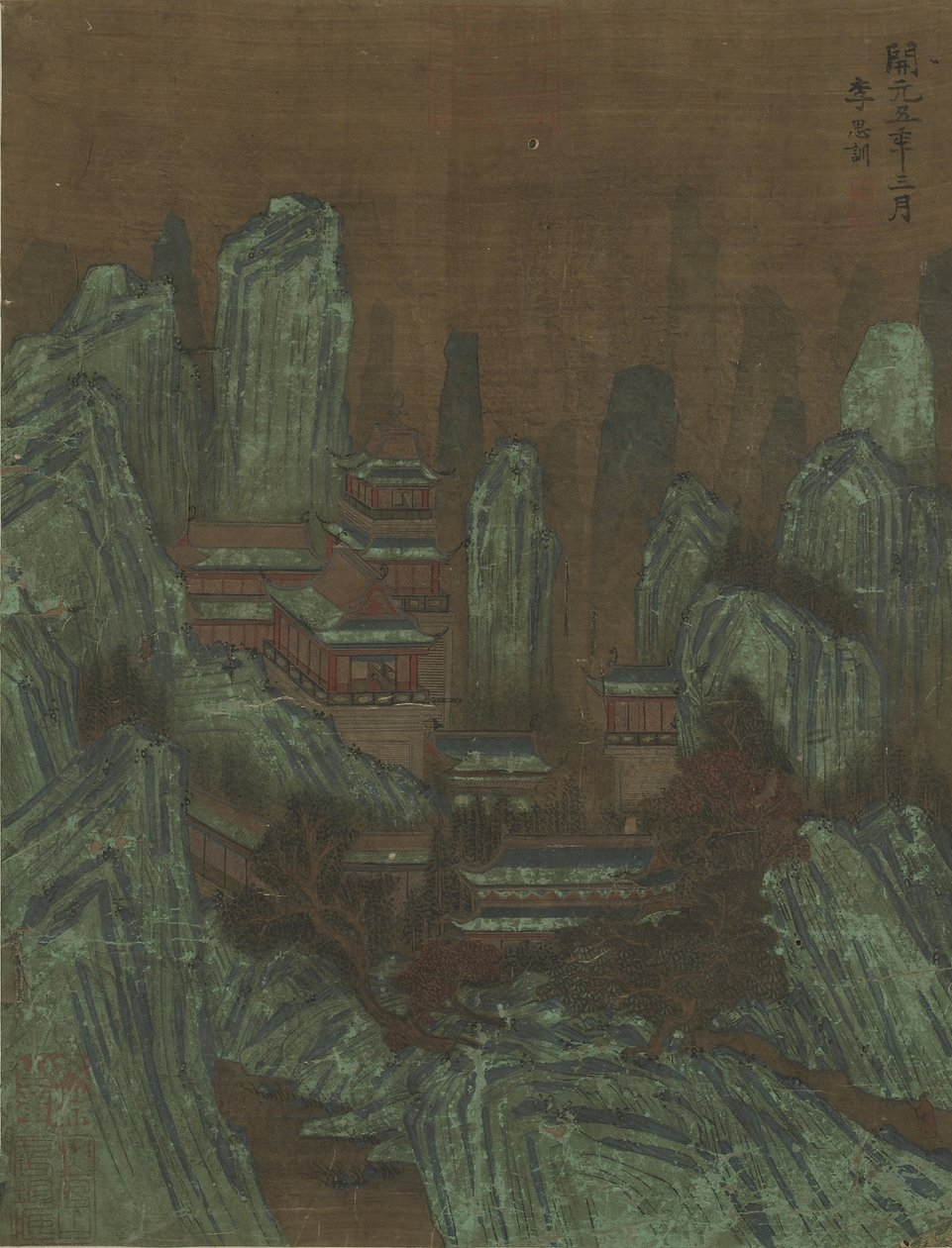 Bjergtinder og paladser af Qing Dynasty Chinese School
