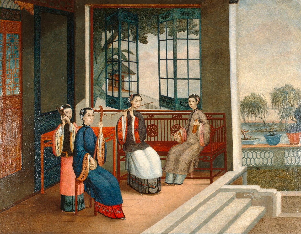 Musikere, ca. 1800 (olie på lærred) af Qing Dynasty Chinese School
