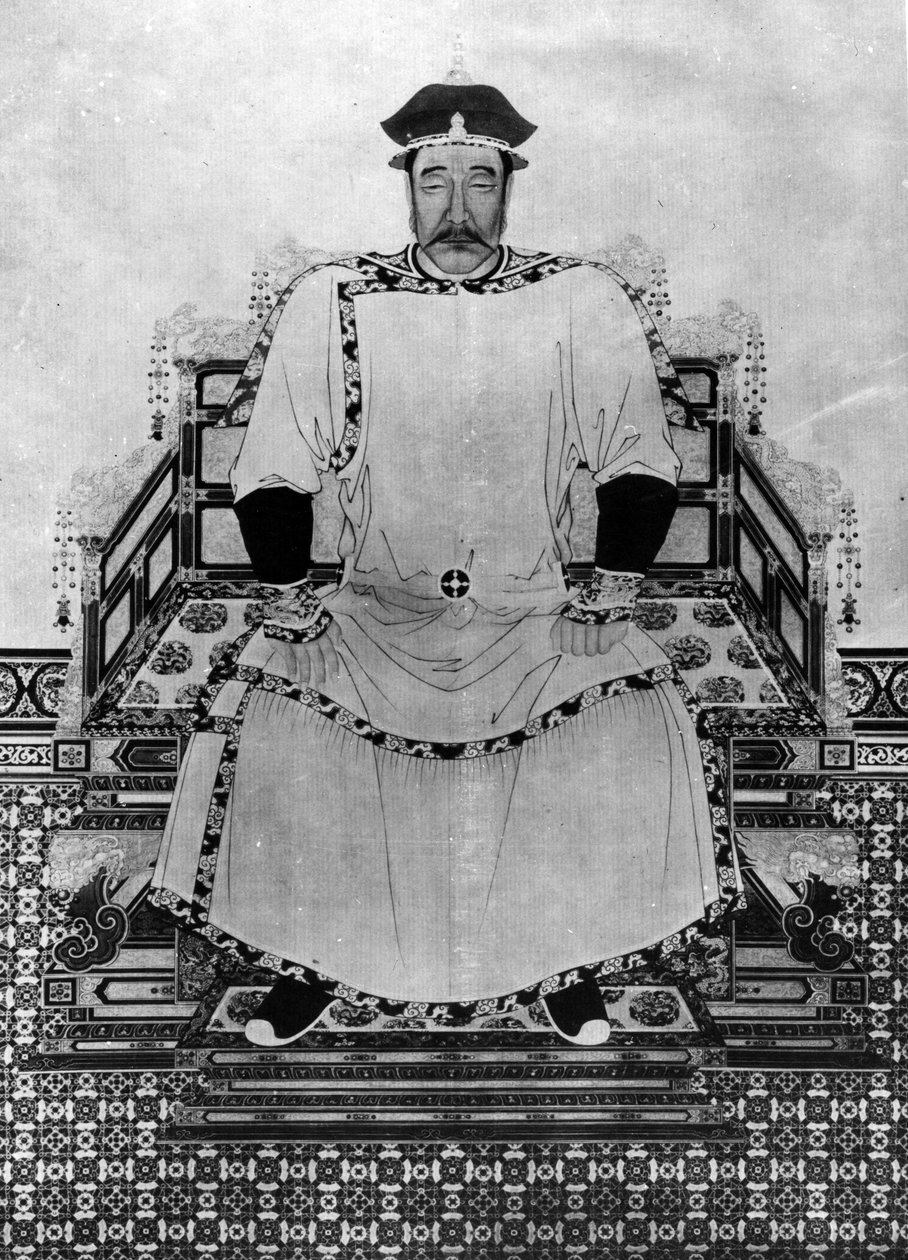 Portræt af Hong Taiji (blæk på papir) af Qing Dynasty Chinese School