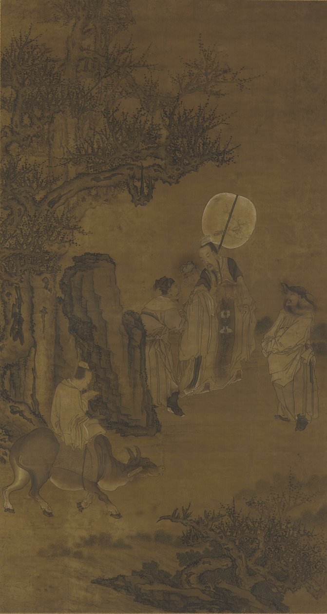 Premierminister Yang Su og den flittige ungdom, 17.-18. århundrede (blæk og farve på silkepanel) af Qing Dynasty Chinese School