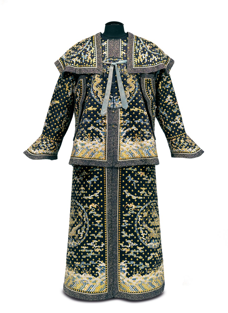 Sjælden kejserlig vagtmands ceremonielle uniform, Qianlong / Jiaqing-perioden (1736-1820) (silkesatin) (se også) af Qing Dynasty Chinese School