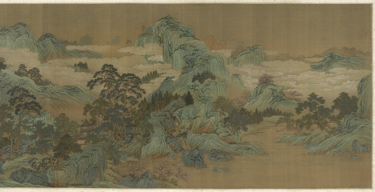 Flodlandskab i blåt og grønt, 1600-1700-tallet af Qing Dynasty Chinese School