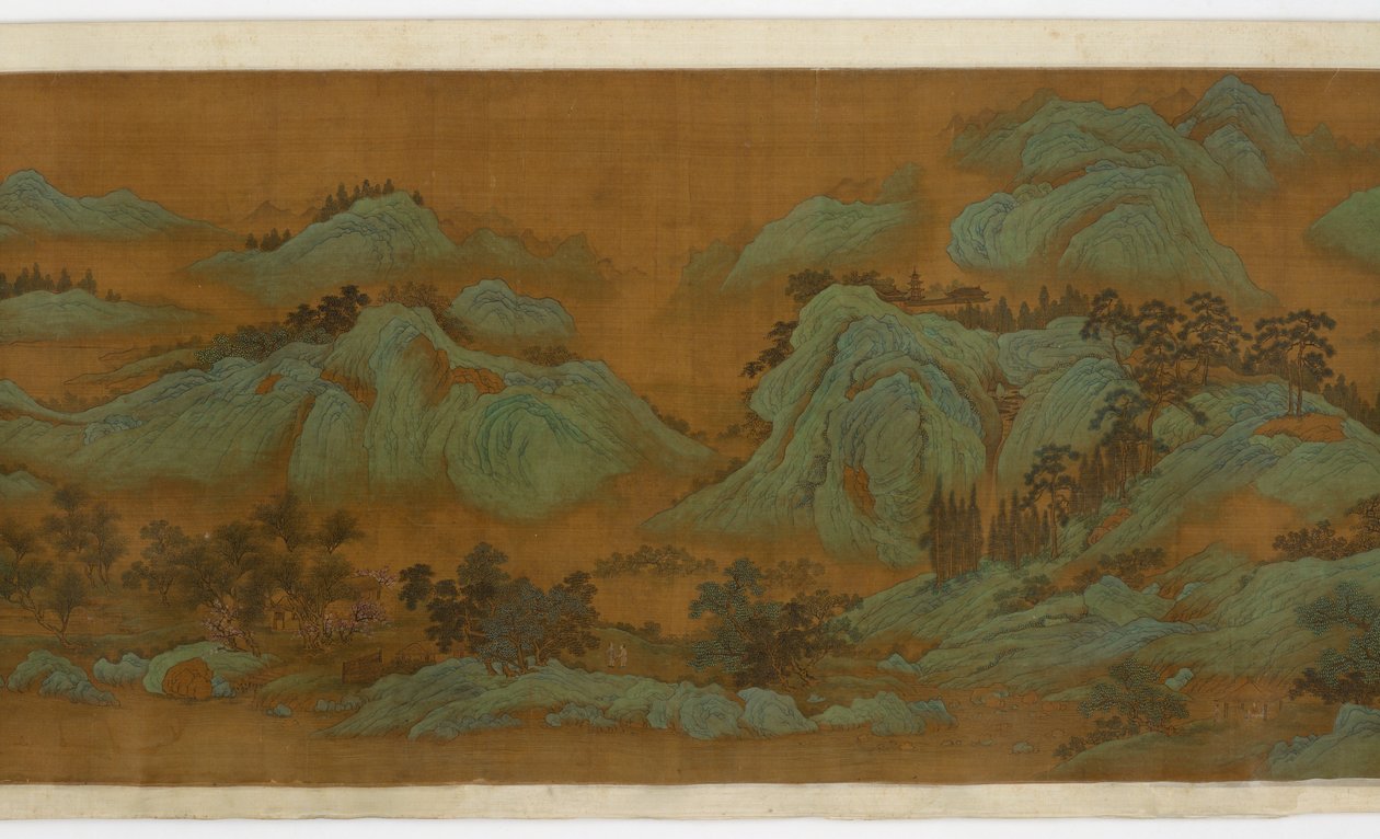 Springtime Mountains, 1644-1911 (blæk og farve på silke) af Qing Dynasty Chinese School
