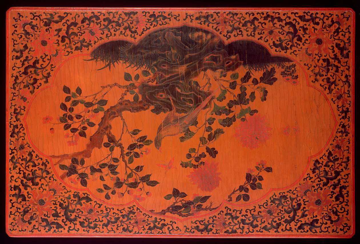 Bordplade, Kangxi periode (1662-1722) (lakeret træ & hamp klud) (se også 272135) af Qing Dynasty Chinese School
