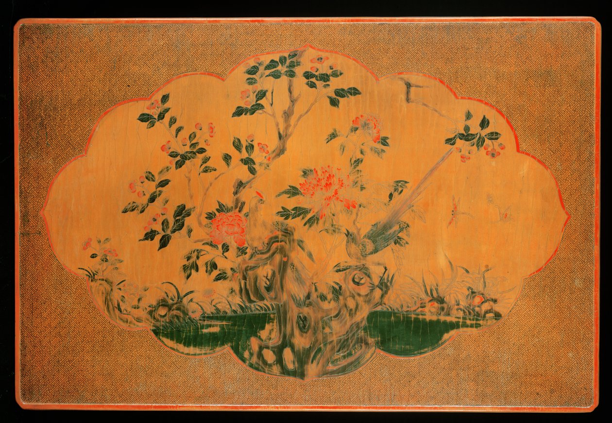 Bordplade, Kangxi periode (1662-1722) (lakeret træ og hamp klæde) (se også 272133) af Qing Dynasty Chinese School