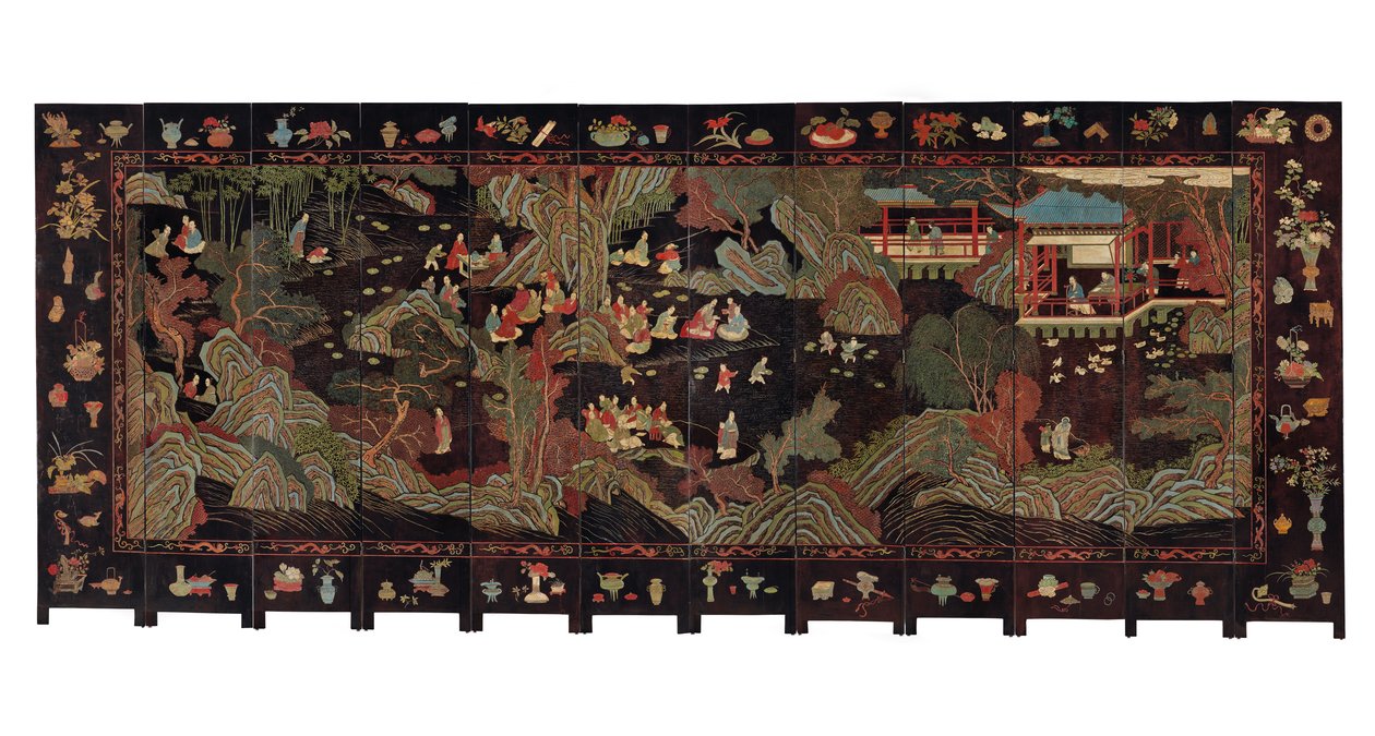 Tolvfoldet coromandelskærm, 1700-tallet af Qing Dynasty Chinese School