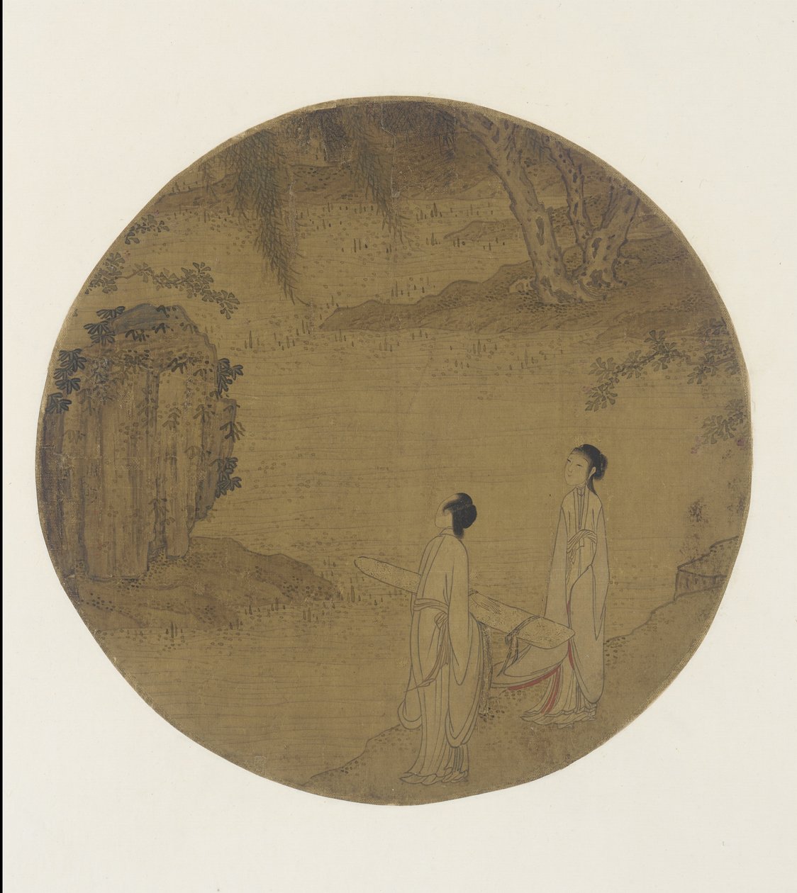 To kvinder med en qin (citer) af Qing Dynasty Chinese School