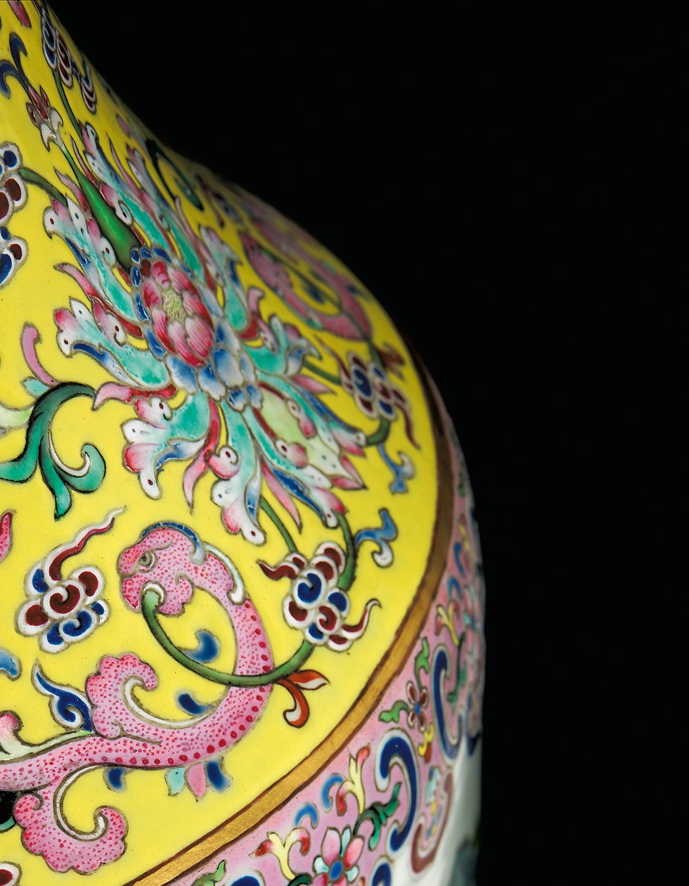 Detalje fra en af et par Imperial Famille Rose vaser (keramik) af Qing Dynasty   Jiaqing Period Chinese School