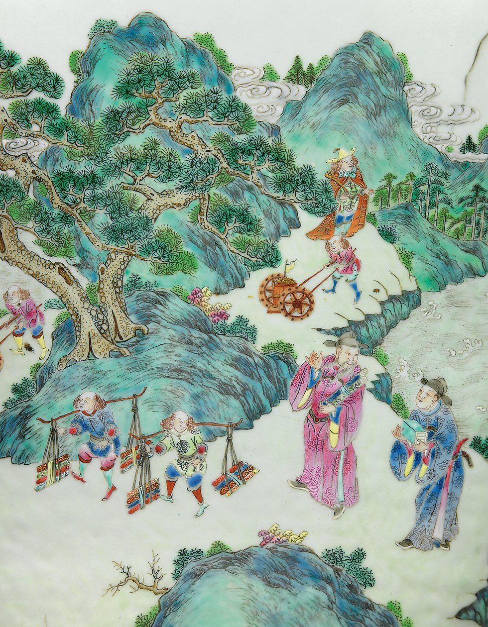 Detalje fra en af et par Imperial Famille Rose vaser (keramik) af Qing Dynasty   Jiaqing Period Chinese School