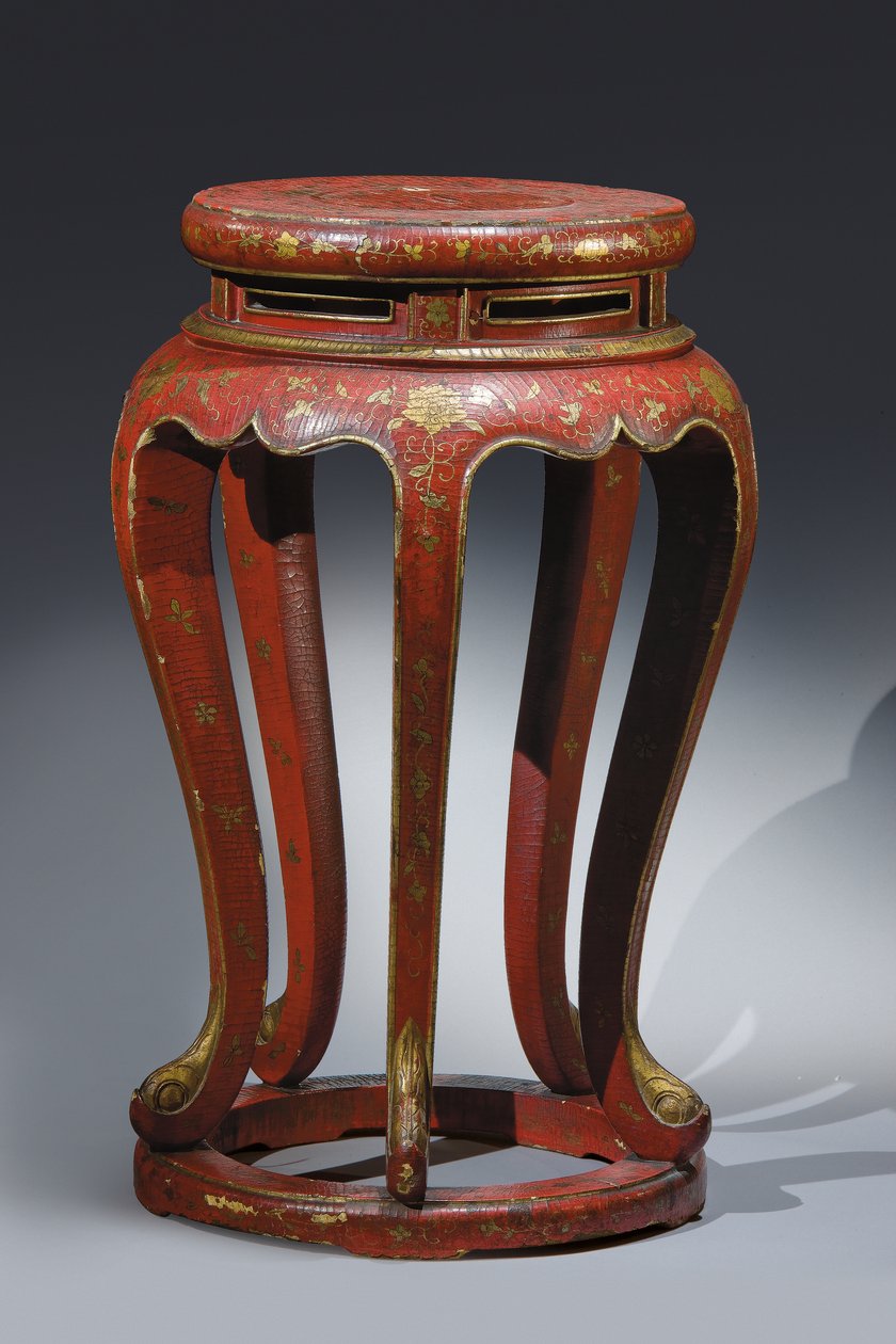 Jardinière (lakeret i rødt med guld, brun og grøn detalje) af Qing Dynasty Chinese School