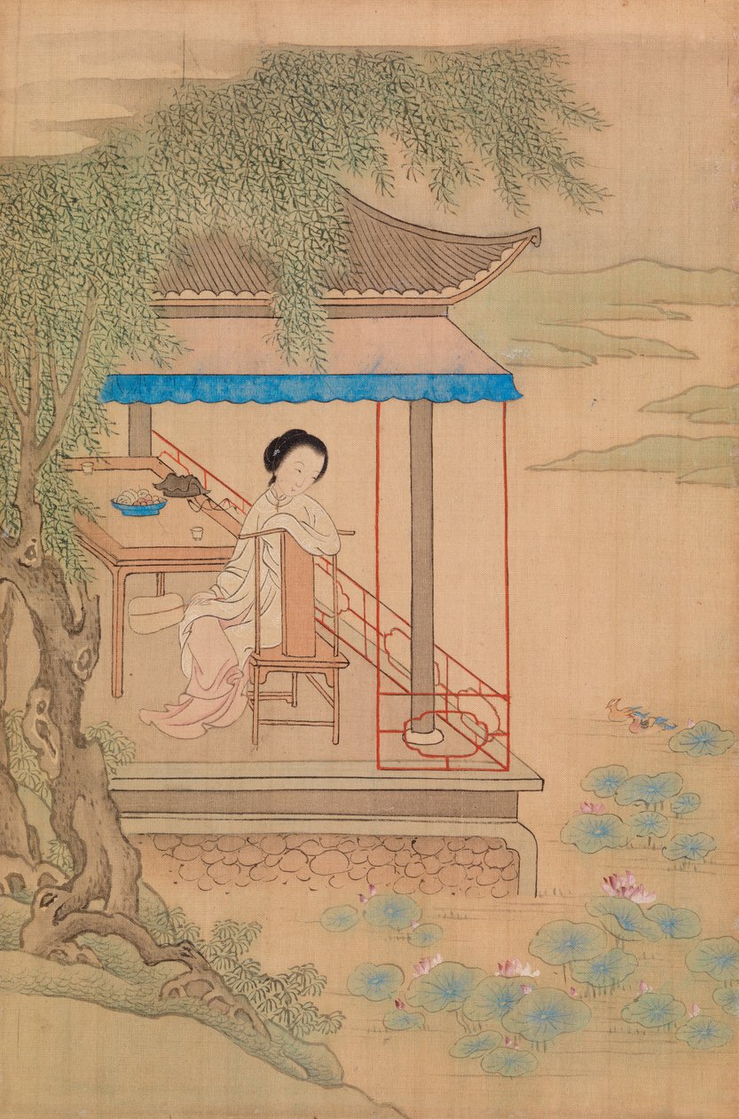 Siddende pige på verandaen af Qiu Ying