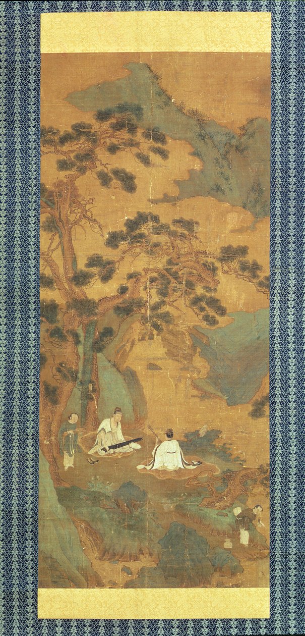 To lærde spiller Qin og Erhu under et fyrretræ af Qiu Ying