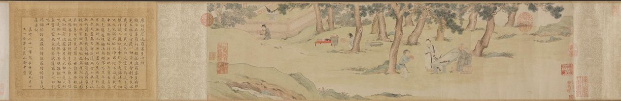 Zhao Mengfu skriver hjertet Hridaya Sutra i bytte for te, 1542-43. af Qiu Ying
