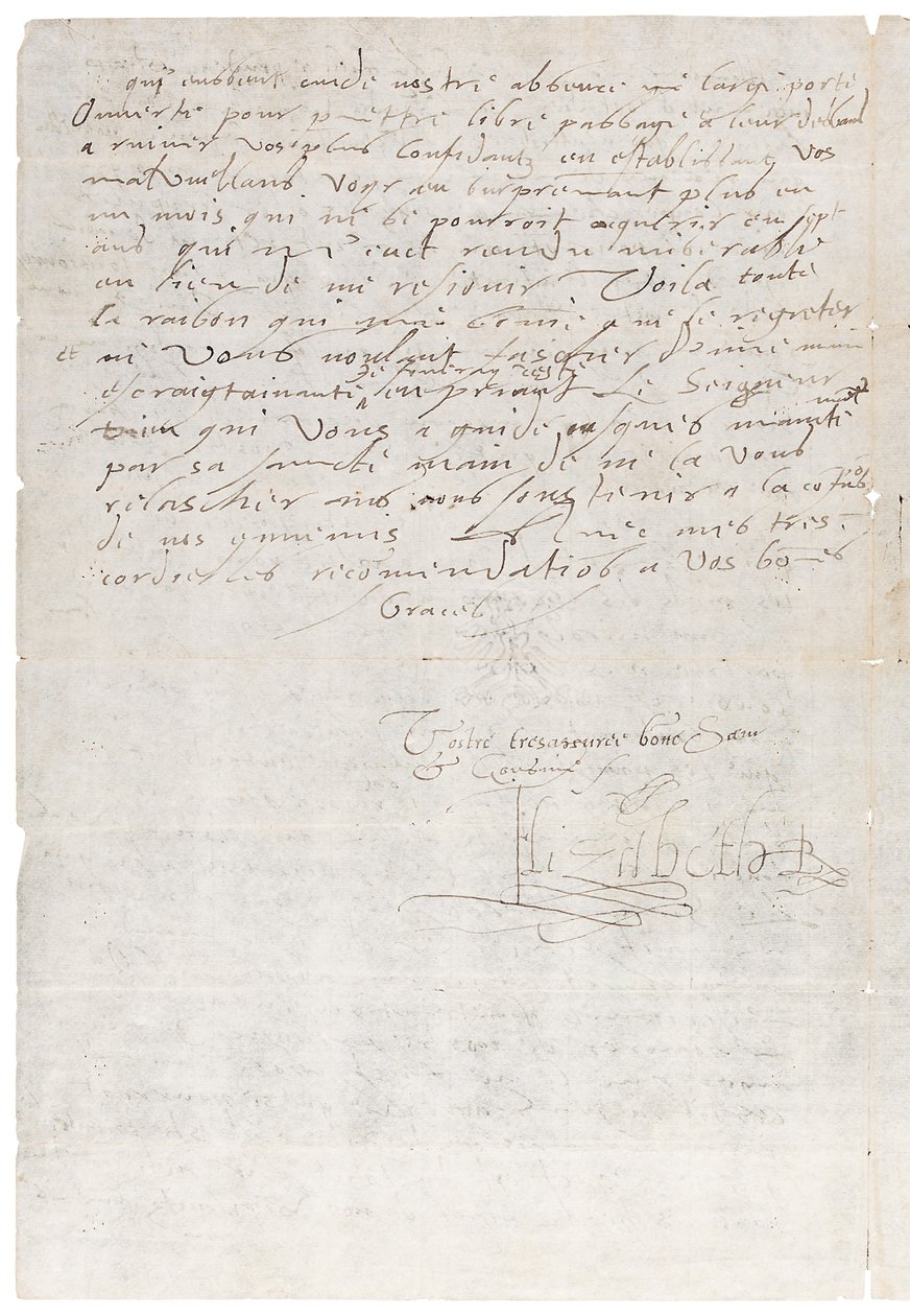 Brev på fransk fra Elizabeth I af England til Henrik af Navarra, senere Henrik IV af Frankrig, ca. 1585 af Queen Elizabeth I of England and