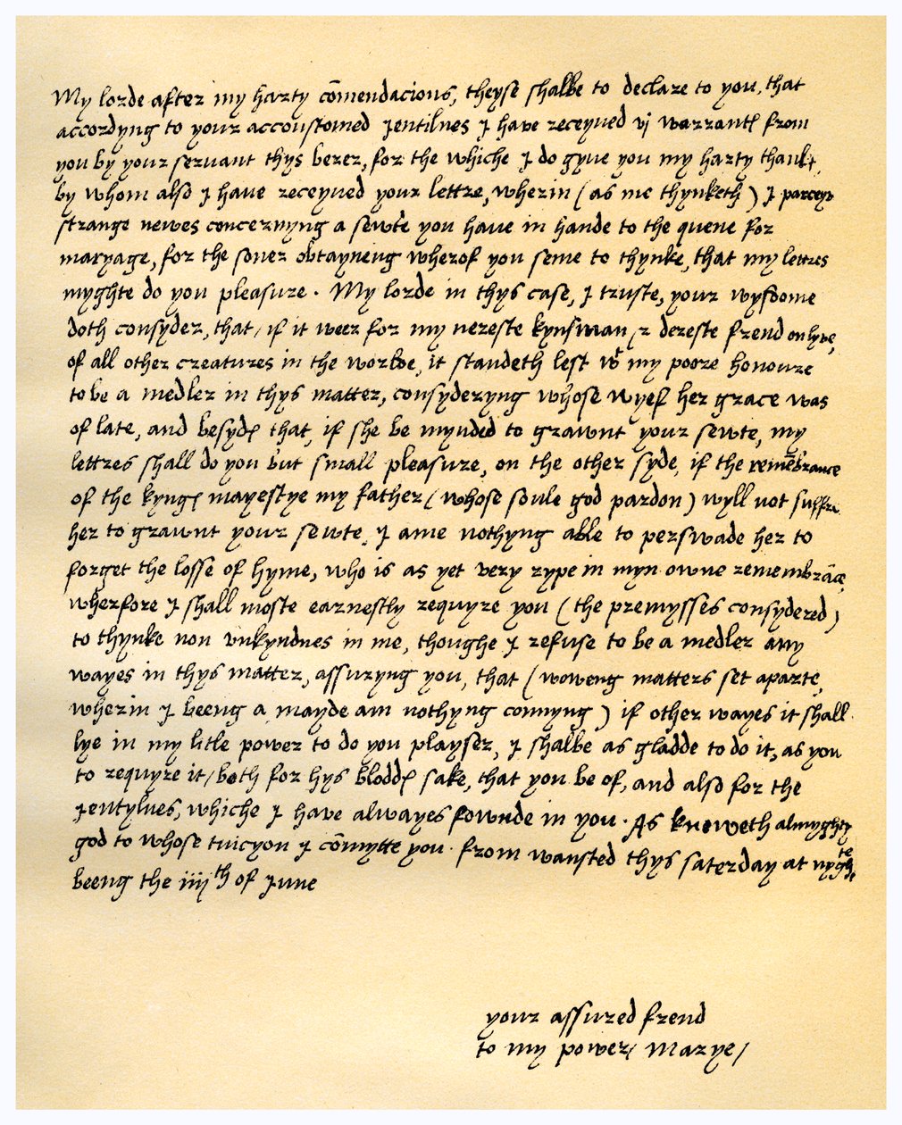 Brev fra Queen Mary I til Lord Seymour af Sudeley, 4. juni 1547. af Queen Mary I
