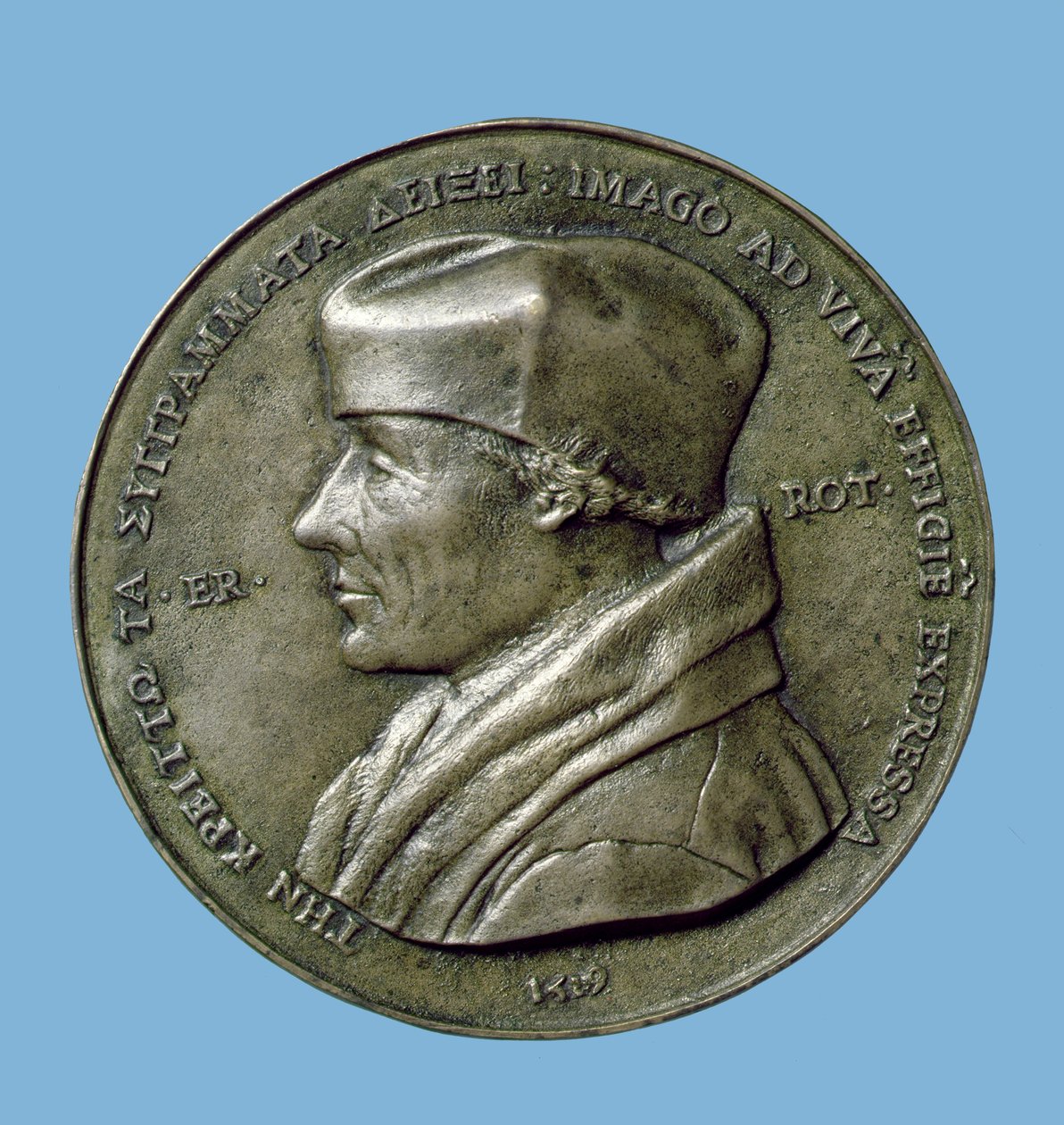 Portrætmedaljon af Erasmus (14656-1530) 1519 (bronze) (forside) af Quentin Massys or Metsys