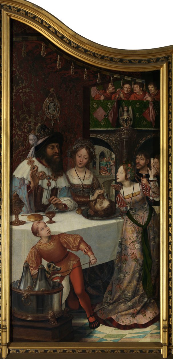 Altertavle for Snedkerlauget, venstre panel (olie på panel) af Quentin Massys or Matsys