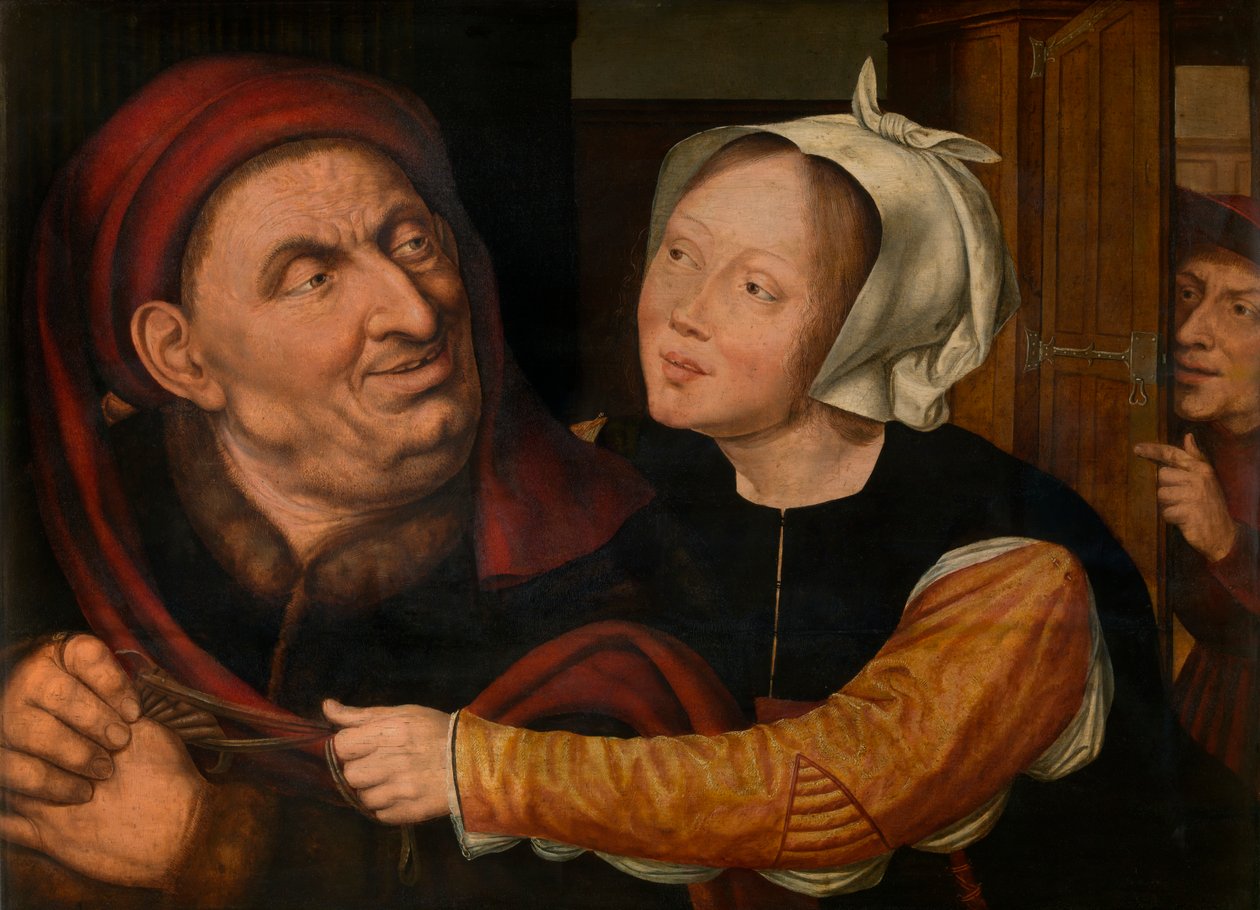 Dårligt matchede elskere (olie på panel) af Quentin Massys or Matsys