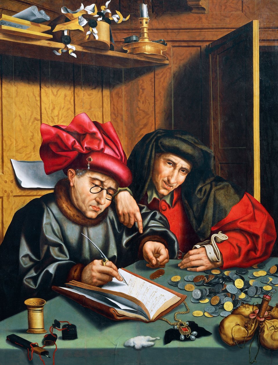 Pengeudlånere, omkring 1515, af Quinten Metsys (1466-1530), Holland af Quentin Massys or Matsys