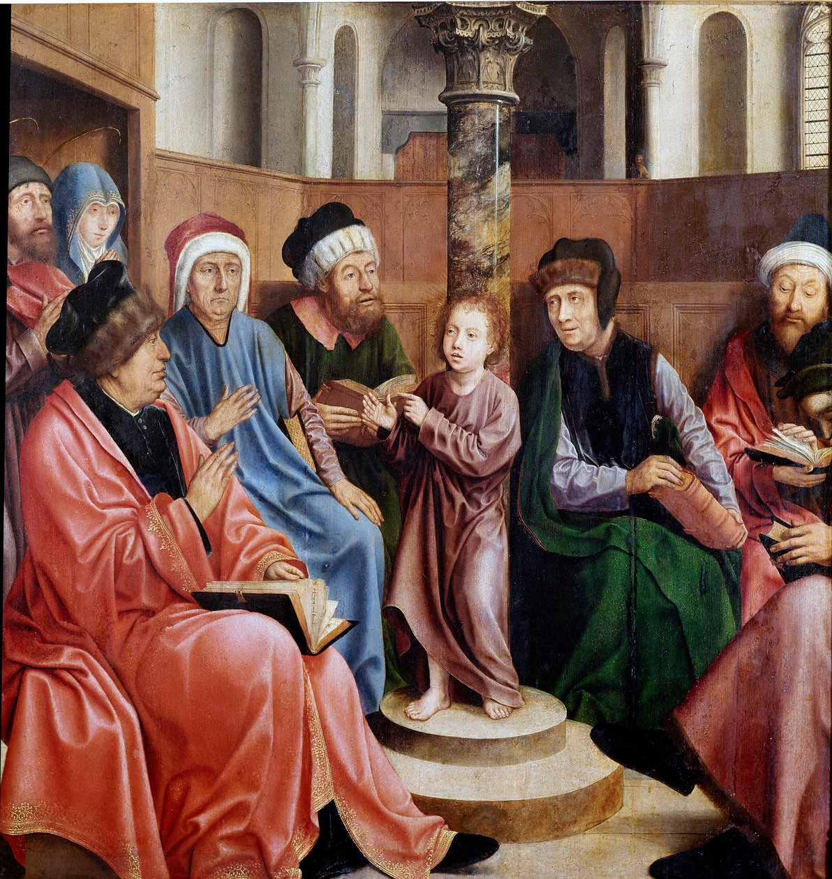 Jesus blandt lægerne Maleri af Quentin Metsys (1466-1530) (ec.flam.) Lissabon, Museo di Arte Antica af Quentin Massys or Metsys