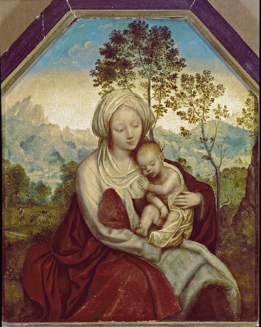 Madonna og barnet (tempera og olie på træ af Quentin Massys or Metsys