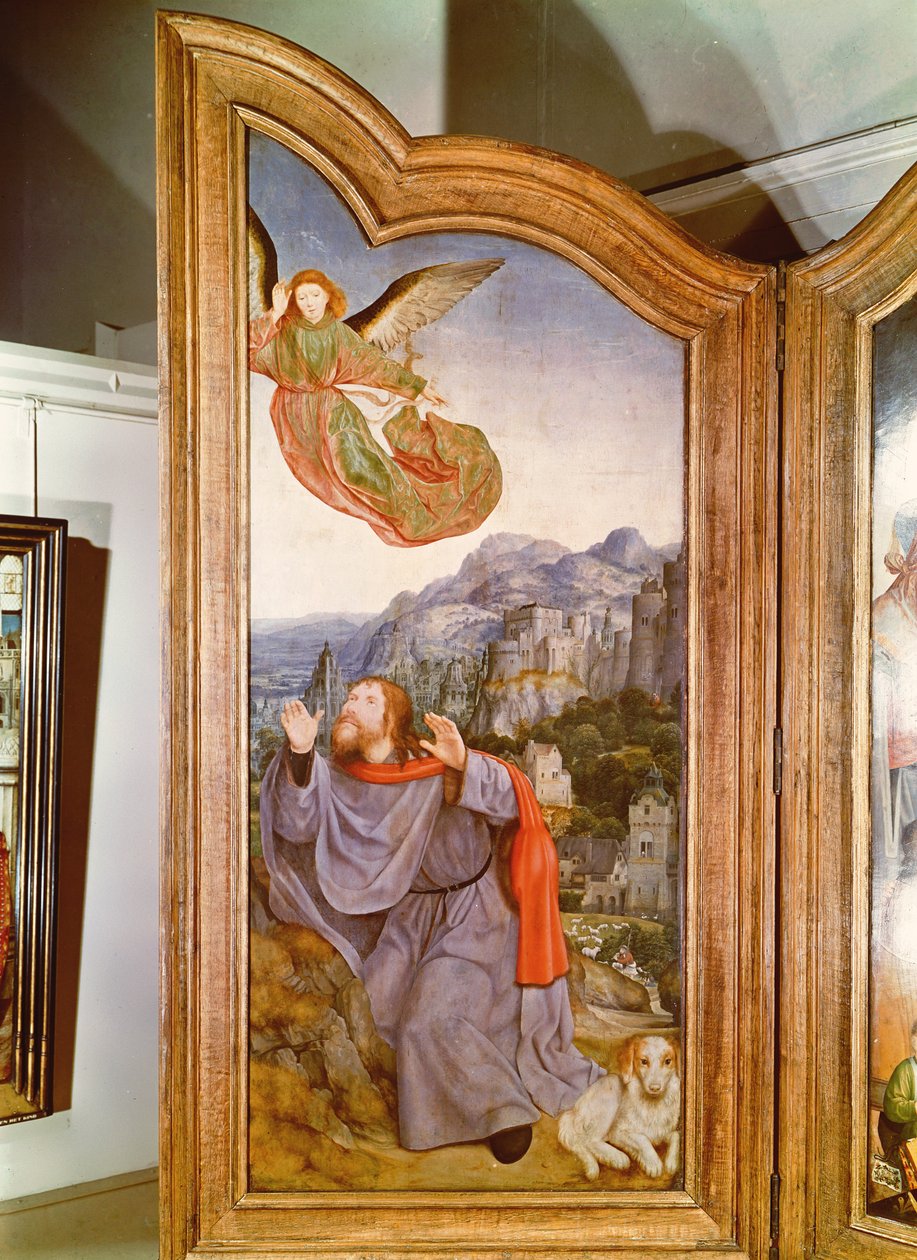 Det hellige slægtskab eller St. Annes altertavle, detalje på venstre panel, der viser bebudelsen til Joachim, 1509 af Quentin Massys or Metsys