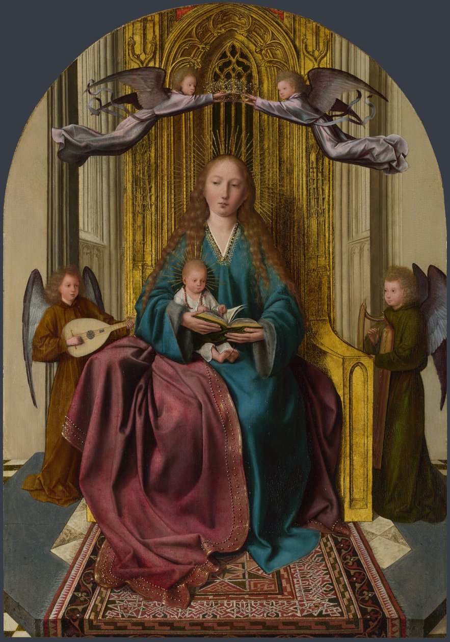 Jomfruen og barnet på tronen, med fire engle, ca. 1495 af Quentin Massys or Metsys