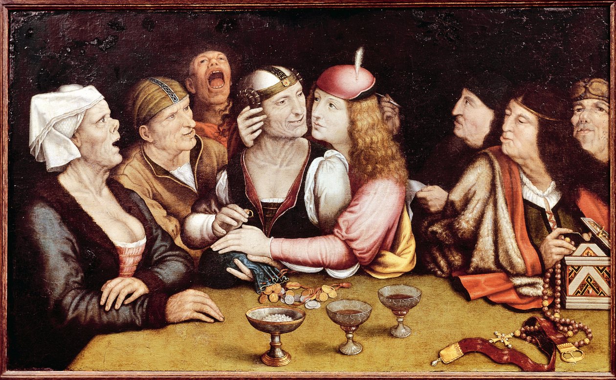 Bryllupskontrakten - Maleri af Quentin Metsys (Matsys, Massys, Matsijs) (1466-1530), olie på træ af Quentin Massys or Metsys