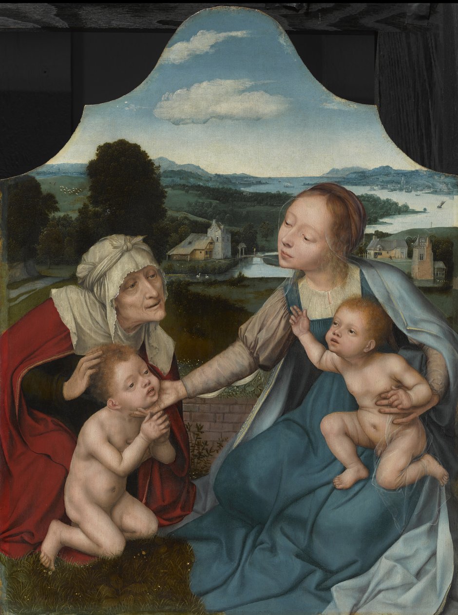 Jomfru og barn med de hellige Elizabeth og Johannes Døberen, ca. 1520-25 af Quentin Massys or Metsys